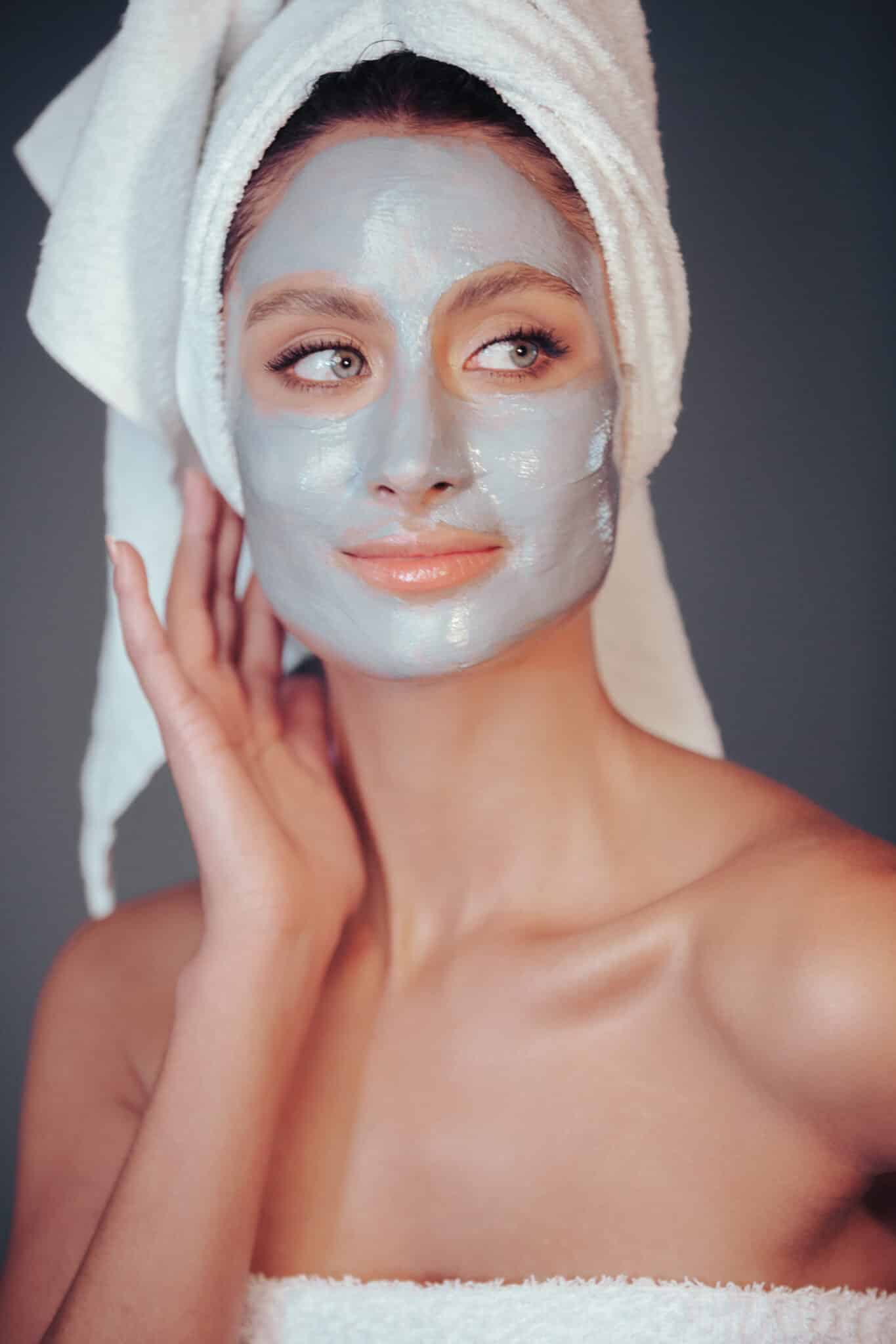 The woman is wearing a skincare mask.